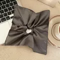 Elegant oversized dark grey faux leather square scrunchie for fashion hair styling - Dark Gray Faux Leather Style (41#)