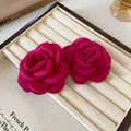 Sweet French style fuchsia fabric rose flower accessories in elegant jewelry tray - Earrings / Rose Red