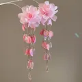 Elegant pink glass flower tassel earrings with long hanging petals and clear drops - 28# Silver Post - Pink