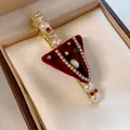 Exquisite red flocked hair clip with pearls and rhinestones for New Year - Duckbill Hair Clips / 1 Piece / Red Flocking Pearl Rhinestone
