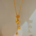 Elegante collar bañado en oro de 24K con un colgante de poni y amuletos dorados - 70# Collar-Dorado-Caballo de moneda de cadena retorcida (Chapado en oro real)