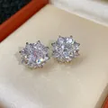 Orecchini a lobo a fiore in argento con zirconi cubici brillanti in confezione - 2# Stile Floreale Fiocco di Neve (HE29944) - Argento - Paio