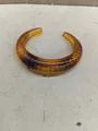 Minimalist Maillard style amber acrylic ribbed open cuff bracelet for women's jewelry - Vertical Grain Style / Coffee