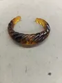 Maillard brown acrylic twisted open cuff bracelet with irregular textured design - Diagonal Twill Style / Coffee
