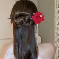 Pic à cheveux rose rouge élégant avec long gland en strass pour coiffure chinoise - 10# Pic à Cheveux-Noir-Rouge