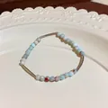 Handmade ethnic style beaded crystal bracelet with silver tube accents for women - Textured Beads with Straight Tube Style (Style 76) / Silver, Blue & Red
