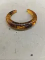 Amber acrylic irregular open bangle bracelet with Maillard style texture for women - Pleated Style / Coffee