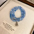 Elegant blue crystal multi-layer beaded bracelet with silver money bag charm for women - Triple Layer Beaded Money Bag Pendant Style (Style 86) / Blue