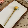 Épingle à cheveux élégante de style chinois avec une rose jaune éternelle romantique - 28# Pic à Cheveux-Jaune-Vert