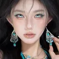 Elegant turquoise waterdrop tassel earrings with silver needles for a bohemian look. - 12# Ear Hook - Silver/Blue