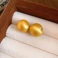 Elegant matte gold sphere stud earrings with a minimalist geometric design for daily wear. - 49# Silver Needle - Gold 14mm