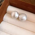 Minimalist brushed metal ball stud earrings in elegant matte silver finish - 50# Silver Needle - Silver 14mm