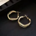 Elegant geometric gold twisted hoop earrings with a high-end frosted textured finish - 51# Silver Needle - Gold