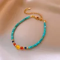Ethnic style turquoise beaded bracelet with colorful crystal accents and gold chain - 135 Style / 10mm (16 Beads) / Gold-Blue