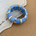 Chic blue marbled acrylic tile bracelet with gold-tone accents, bohemian style jewelry gift - Blue Marble