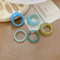 Detailed view of five vintage resin geometric rings in various colors and styles - Five-Piece Set / 7# Blue-Green