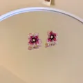 Elegante Ohrstecker mit rosa Kristallblumen und Silbernadeln für Damen - Blütenblatt Perlen (24#)