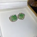 Elegante quadratische grüne Kristallohrringe mit glitzernder Zirkonia-Einfassung - Halo Quadrat-Stil (26#)