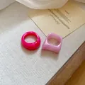 Close-up detail of minimalist pink resin geometric rings on a textured linen background - Two-Piece Set / 21# Pink-Rose Red