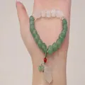 Chinese style green and white crystal beaded bracelet with a carved leaf pendant - Carved Pendant Style (206) / One Size / Green-White