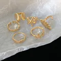 Gold marine theme ring set featuring starfish and shell designs on textured background - 6-Piece Set / 54# Gold