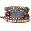 Bohemian ethnic style multi-layer wrap bracelet with natural blue stone and crystal beads - Multi-Layer Wrap Raw Stone Style (208) / One Size / Coffee-Blue