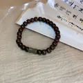 New Chinese style ethnic dark wood bead bracelet with a green bamboo charm for women - Wooden Bamboo Joint Decor Style (205) / One Size / Dark Coffee