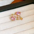 Elegant sparkling heart and teddy bear stud earrings with pink gemstones in gold finish - Pink Heart Bear (50#) / Gold/Pink