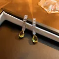Luxurious yellow teardrop crystal dangle earrings with sparkling rectangular stones - Yellow Teardrop Long Zirconia (53#) / Gold/Yellow