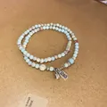 Handgefertigtes zweilagiges Perlenarmband mit hellblauen Perlen und Friedensanhänger - 71# Armband-farbe-ruyi