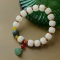 Beaded Armband im neuen chinesischen Stil mit weißen Kürbisperlen und Lotuskapsel - Armband Nr. 75 – Weiß – Lotus-samenkapsel