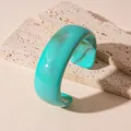 Stylish acrylic marbled wide bangle with irregular wavy texture in turquoise color. - Style 16