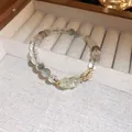 Handgefertigtes Perlenarmband im neuen chinesischen Stil mit Phantomquarz und grünem Anhänger - 87# Armband-grau-runde Perlen