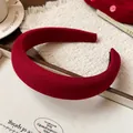Solid red wide padded headband featuring a premium ribbed fabric texture for fashion hair styling - 3# Red Ribbed Knit Style / Red