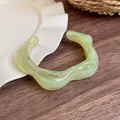 Elegant light green marbled acrylic wavy bangle bracelet with a high-end aesthetic - Irregular Wave Wide Bangle (61#)