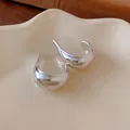 Élégantes boucles d'oreilles créoles géométriques en forme de C en argent poli lisse - Forme Goutte d'Eau C (98#)