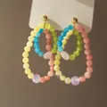 Sweet colorful beaded multi-loop drop earrings for fashion-forward women jewelry - Gold-Multicolor