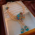 Elegant vintage peacock beaded necklace with multicolored crystals for women's jewelry - Peacock Pendant Bead Chain Necklace