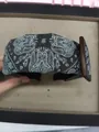 Elegant dark paisley fabric wide headband with a decorative square wooden buckle - Gray