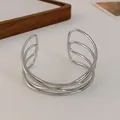Minimalist multi-layer intertwined silver open cuff bracelet with cold style metal design - Style 2-Cross