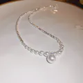French retro silver clavicle chain with irregular pearls and large central pendant - Zirconia Pearl Necklace (28#) / Silver