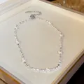 French retro silver-toned necklace with irregular white pearls on geometric chain - Triangle Style (14#) / Silver