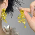 Orecchini pendenti con fiori gialli stile foresta con eleganti dettagli di perline - 3# Ago d'Argento - Giallo