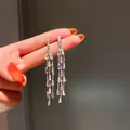 Primo piano di eleganti orecchini a nappa argentati con cristalli scintillanti - 11# Perno in argento - Argento