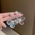 Sweet iridescent flower earrings with pearls and silver needles for a fresh look - Style 12