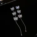 Eleganti orecchini pendenti lunghi in argento con motivi a farfalla in cristallo lucente - 33# Perno Argento - Argento