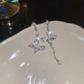Eleganti orecchini a farfalla in argento con cristalli scintillanti e perle bianche - 43# Perno per orecchino in argento - Argento