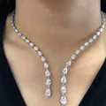 Elegant silver necklace with pear-cut cubic zirconia droplets for a high-end luxury look - Pear-shaped Tassel Open Style (45#) / Silver