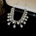 Elegant multi-strand necklace featuring white pearls and sparkling zircon crystal accents - Water Drop Pearl Zirconia Style / Pearl 5-8mm (55#) / Silver-Blue