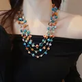 Bohemian multi-strand dopamine necklace with colorful beads for a summer fashion look - Multi-layer Multi-color Beaded Style (56#) / Blue-Orange